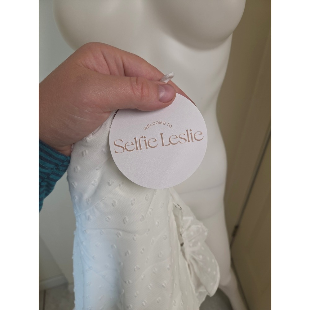 Selfie Leslie White Swiss Dot Corset Mini Dress Ruffle Tiered Skirt Size M - Picture 2 of 12